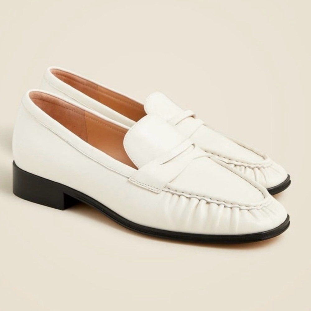 J. Crew Classic Maison Ruched White Leather Loafers  size 8